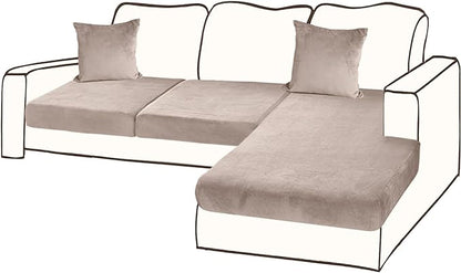 Sectional Couch Covers for 3-Piece Seat Cushion Velvet Separate L Shape Couch Cover Stretch Sofa Slipcover with 2 Pieces Pillowcases Furniture Protector (Sofa 2 Seater + 1 Chaise, Tan)