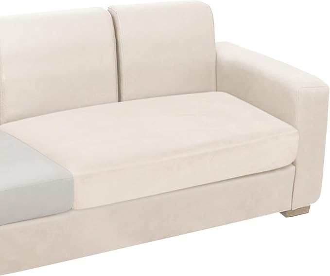 NAISI Couch Cushion Covers 1 Piece Velvet Stretch Loveseat Cover or 2 Seat Sofa Cover Soft Individual Couch Covers for Sectional Sofa(1 PC for 2-Seat Cushion or Loveseat,Beige)
