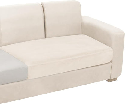 NAISI Couch Cushion Covers 1 Piece Velvet Stretch Loveseat Cover or 2 Seat Sofa Cover Soft Individual Couch Covers for Sectional Sofa(1 PC for 2-Seat Cushion or Loveseat,Beige)