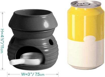 ComSaf Essential Oil Burner Wax Melt Burner with Candle Spoon, Aromatherapy Aroma Burner Ceramic Oil Diffuser Candle Tealight Oil Warmer Yoga Spa Home Decor Christmas Housewarming Gift Black 1Pack
