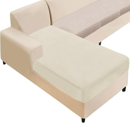 NAISI Sectional Couch Cover 1 Piece Velvet Separate Chaise Lounge Cover Soft Stretch Sofa Slipcovers for Left/Right Chaise Sectional Couch(Chaise Lounge,Cream)