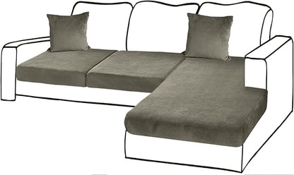 Sectional Couch Covers for 3-Piece Seat Cushion Velvet Separate L Shape Couch Cover Stretch Sofa Slipcover with 2 Pieces Pillowcases Furniture Protector (Sofa 2 Seater + 1 Chaise, Olive Green)