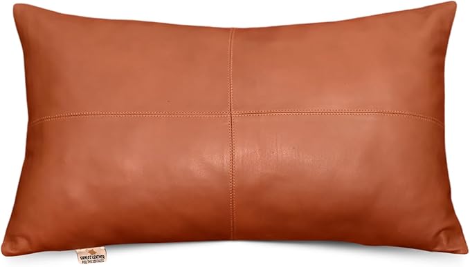 100% Lambskin Leather Pillow Cover - Sofa Cushion Case - Decorative Throw Covers for Living Room & Bedroom, 20x28 Inch - Mango Tan Antique Plain Pack of 1