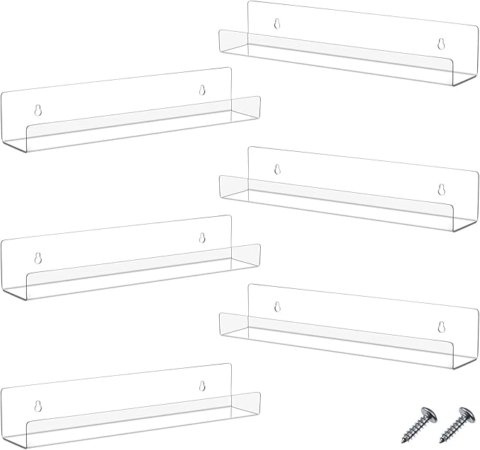 Blulu 6 Packs 14 Inch Acrylic Floating Bookshelf, Wall Mounted Shelf, Ledge Book Shelf for Living Room, Office, Bedroom, Bathroom, Kitchen