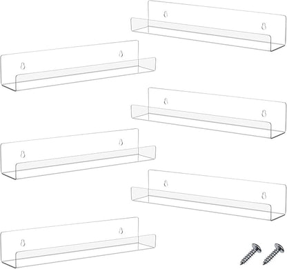 Blulu 6 Packs 14 Inch Acrylic Floating Bookshelf, Wall Mounted Shelf, Ledge Book Shelf for Living Room, Office, Bedroom, Bathroom, Kitchen