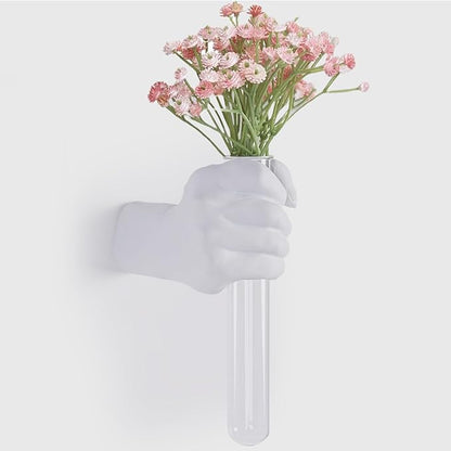 Unique Wall Sculptures, Hand Vases Home Decor, Wall Mount Art Sculpture, Unique Wall Art Statue, Funky Flower Vase Decorations, Modern Eclectic Hanging Decor,Glass Test Tube Vase (White)