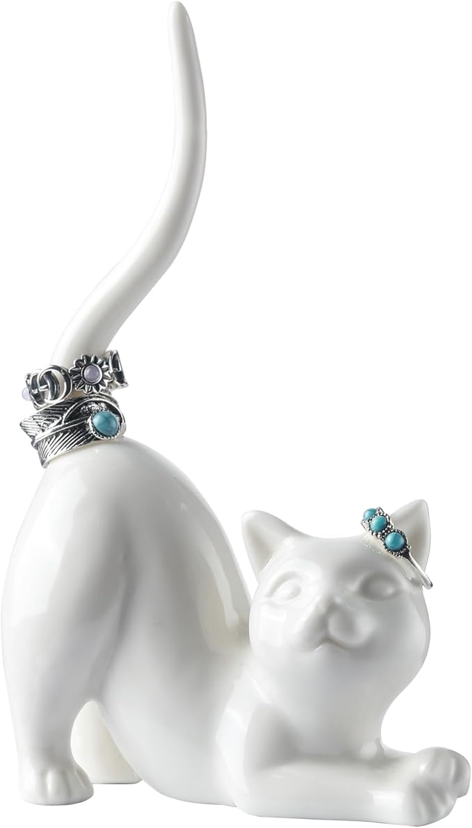 PUDDING CABIN Cat Mom Gift for Women, Cat Ring Holder Wedding Ring Stand Lover Gift For Women Friends Birthday Christmas Valentines Gift, Figurine Room Decor