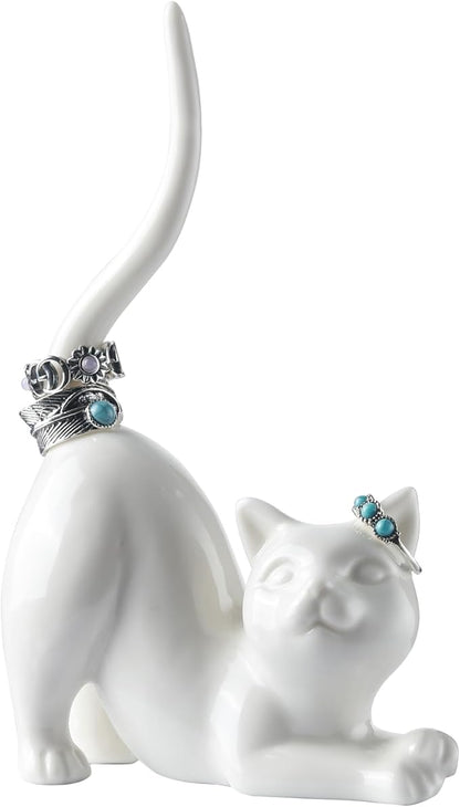PUDDING CABIN Cat Mom Gift for Women, Cat Ring Holder Wedding Ring Stand Lover Gift For Women Friends Birthday Christmas Valentines Gift, Figurine Room Decor