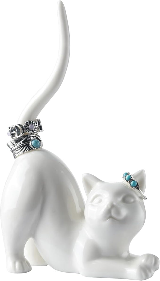 PUDDING CABIN Cat Mom Gift for Women, Cat Ring Holder Wedding Ring Stand Lover Gift For Women Friends Birthday Christmas Valentines Gift, Figurine Room Decor