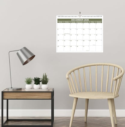 Calendar 2026-2027 - Wall Calendar 2026-2027 from January 2026 - June 2027, Spiral Binding Hanging Wall Calendar 2026 for Home/Office, 8.5" x 11", Green