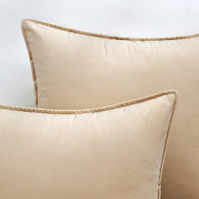 MIULEE Beige Decorative Velvet Throw Pillow Covers Soft Pillow Covers Soild Square Cushion Case for Sofa Bedroom 20x20 Inch 50x50 cm