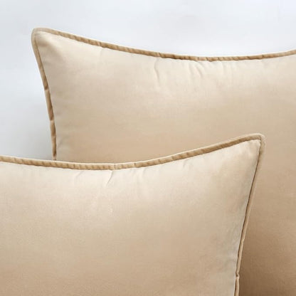 MIULEE Beige Decorative Velvet Throw Pillow Covers Soft Pillow Covers Soild Square Cushion Case Euro Shamfor Summer Sofa Bedroom 24x24 Inch 60x60 cm