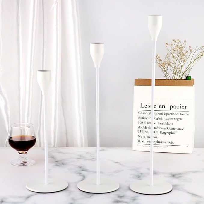 Candlestick Holders Set of 6 Taper Candle Stick Holders, Mantel White Candlestick Holders for 3/4" Taper&Led Candle, Elegant Candle Holder Centerpiece for Wedding/Party/Dinning/Anniversary