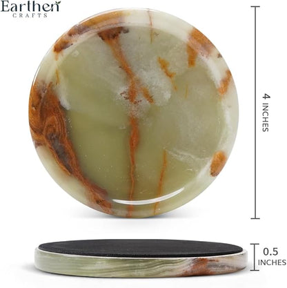 Marble Coasters Set of 4 for Drinks Green Onyx Handmade 4 Inches Stone Drink Coaster for Bar Accessories, Dining Table, Office Desk, Home Decor & Ideal