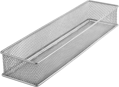 YBM HOME Silver Mesh Drawer Cabinet and or Shelf Organizer Bins, School Supply Holder Office Desktop Organizer Basket (1, 3x15x2 Inch)