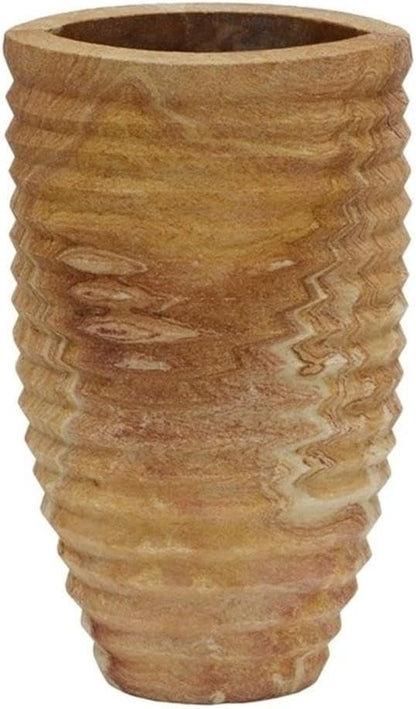 Pemberly Row Handmade Transitional Ribbed Stone Vase in Sandstone