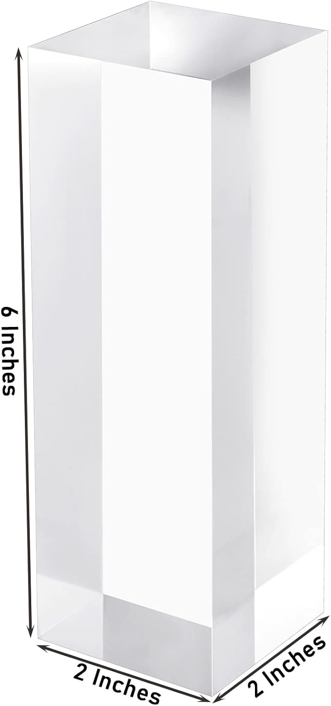 CiaoHER 2in Thickness Solid Acrylic Cube Display Block Clear Polished Pedestal Stand Riser Solid Base 2" x 2" x 6", 1 Pack