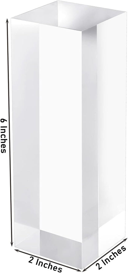 CiaoHER 2in Thickness Solid Acrylic Cube Display Block Clear Polished Pedestal Stand Riser Solid Base 2" x 2" x 6", 1 Pack