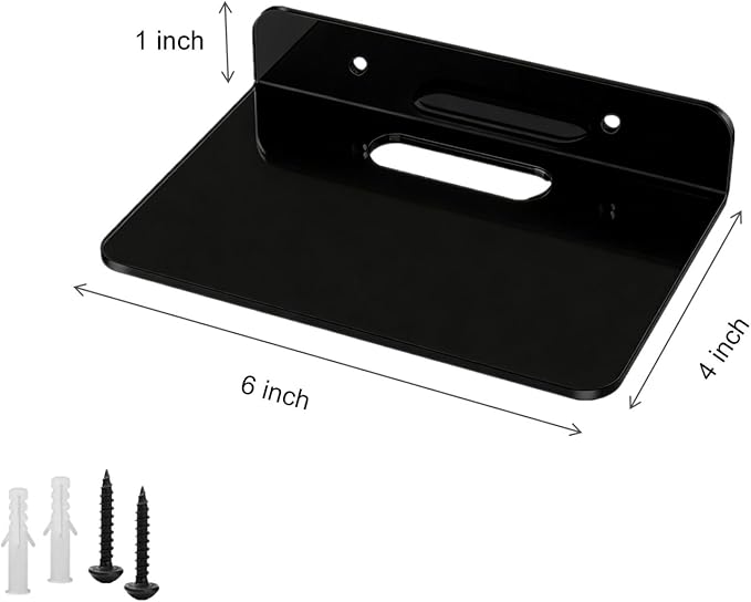 Small Floating Shelves Acrylic Wall Shelf 2 Pack Hanging Shelves for Bedroom, Gaming Room, Living Room, Bathroom, Office with Cable Clips (Black)