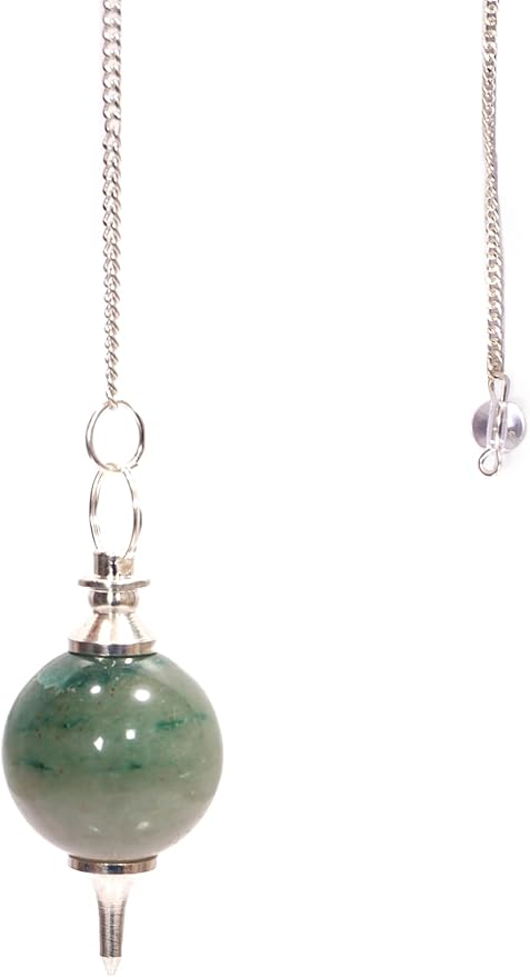 L PEDRA & CRYSTAL Green Aventurine Crystal Ball Pendulum | Polished Gemstone Sphere with Chain for Dowsing, Divination & Décor | Spiritual Energy Work Pendant