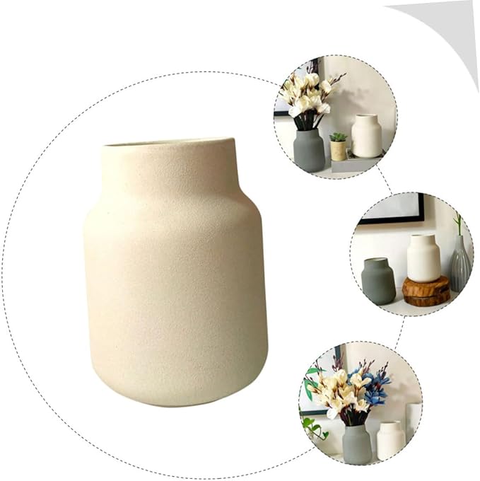 Wide Mouth Frosted Ceramic Flower Vase Delicate Home Decor Flower Holder for Living and Office Creative Household Plant Container White Matte Finish Artistic Centerpiece
