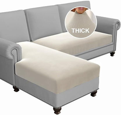 H.VERSAILTEX Fleece 2 Piece Sectional Couch Covers L Shape Stretch Couch Cushion Covers Thick and Soft Sofa Covers for Sectional Sofa Set Washable (2 Seater + 1 Chaise, Pale Oak)
