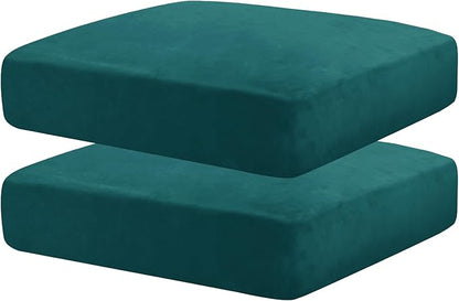 MAXIJIN Velvet Stretch Seat Cushion Covers Couch Cushion Cover for Individual Cushions Sofa Seat Cushion Slipcover with Elastic Bottom (2 Piece Sofa Cushion Covers, Blackish Green)