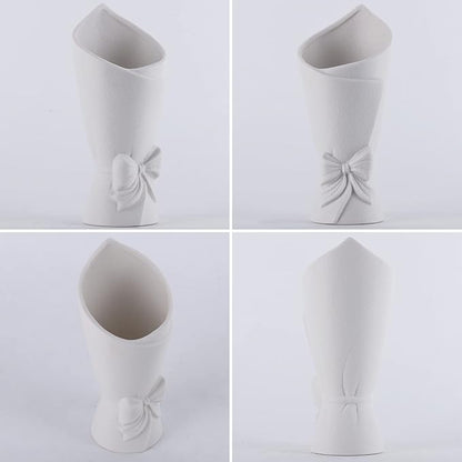 Frosted Porcelain Floral Handmade Vases,Frosted Ceramic vases,Geometric Ceramic Flower Vase for Modern Home Decoration and high-end Wedding,Matte Frosted Texture Bud Flower Vase (Roll Vase)