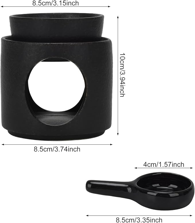 Black Wax Burner, Ceramic Tealight Warmer, Scented Oil Diffuser, Black Ceramic Tea Light Candle Holder