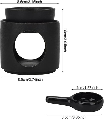 Black Wax Burner, Ceramic Tealight Warmer, Scented Oil Diffuser, Black Ceramic Tea Light Candle Holder