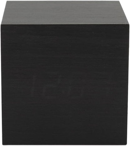 Lancoon Wooden Alarm Clock - Mini Cube LED Digital Clock with Time/Date/Temperature Display, 3 Levels Brightness and Voice Control Great for Home Office Travel - AC10Black_Blue