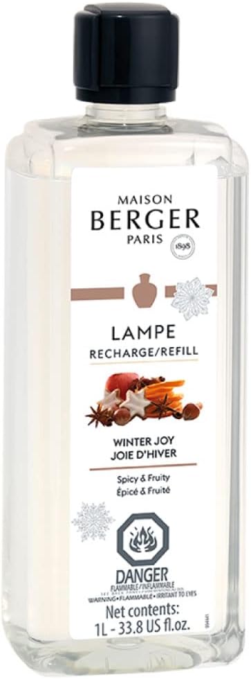 MAISON BERGER - Winter Joy Home Fragrance Refill, 1L (33.8 Fluid Ounces) - Catalytic Diffuser Air Purifier - Holiday Scent - 160h Diffusion - French Luxury for Lampe Berger