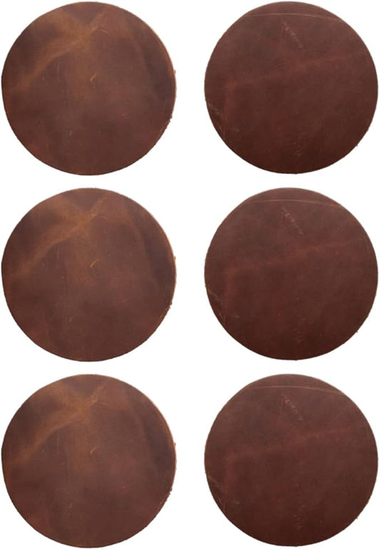 Real Natural Grain Leather Coasters – Durable Non-Slip Distressed Design, Set of 6 for Table Protection in Home, Office, Kitchen, and Bar (Mocha)