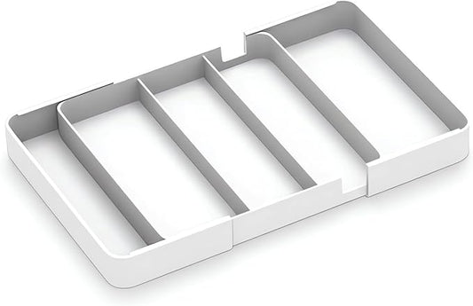 Shallow Drawer Organizer (1.57" H), Modular Expandable Desk Divider (Width 10.6"-17.9" OR Length 16.1"), Detachable Tray for Office Stationery, Makeup, Kitchen Utensils, White