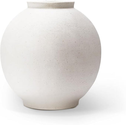 Sandstone Large White Ceramic Vase, 9.8-Inch Matte White Rounded Design for Easy Arranging, Farmhouse & Minimalist Home Decor for Living Room, Mantel, Dining Table, Entryway, Bathroom, Weddings