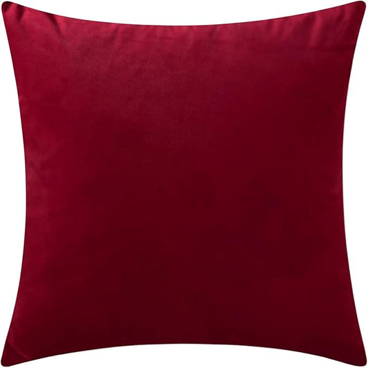 Comfortable Throw Pillow Covers for Bedding, Decorative Accent Cushion Sham Cases for Couch Sofa, Soft Solid Velvet with Zipper Hidden - 24"x24", Deep Red