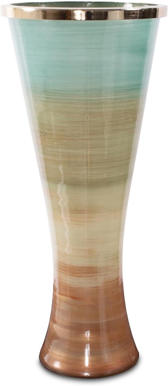 Howard Elliott Multicolor Capri Stripe Flared Glass Vase for Flowers, Modern Abstract Decorative Flared Vase for Weddings, Floral Arrangements & Decoration, Large, 23.75 x 10.5 x 10.5 Inch