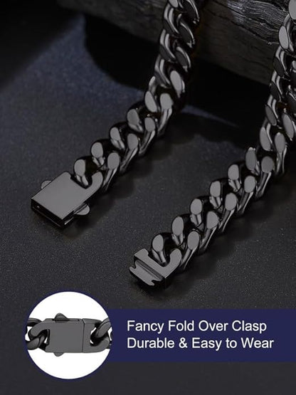 Bandmax Mens Stainless Steel Chain Necklaces 5/7/9/12MM Chunky Miami Cuban Link Chain Necklace Bracelet Silver/Gold Plated/Black Chains for Men 18"-30"