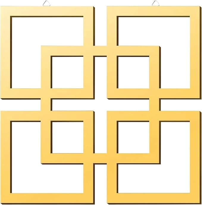 flangairy 2 Piece Gold Geometric Wall Mirrors, 11.8 Inch Wooden Frame Acrylic Mirror Decor for Bathroom Bedroom Living Room Modern Farmhouse Home Decorations