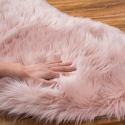 EasyJoy Ultra Soft Fluffy Shaggy Area Rug Faux Fur Rug Chair Cover Seat Pad Fuzzy Area Rug for Bedroom Floor Sofa Living Room (4 x 6 ft Rectangle, Pink)