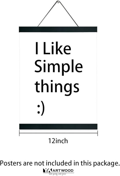 2 Pack Magnetic Poster Hanger Frame 12 Inch Black,12x16 12x18 12x20 12x24 Wood Magnet Frames Hangers for Photos, Pictures, Prints, Maps, Scrolls and Canvas Artwork