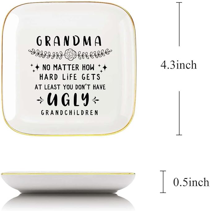 Littlefa To My Grandma saying Ceramic Ring Dish Decorative Jewelry Tray for Grandma, Unique Grandma Birthday Christmas Meaningful Gifts for Grandma from Grandchild - UGLY