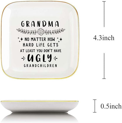Littlefa To My Grandma saying Ceramic Ring Dish Decorative Jewelry Tray for Grandma, Unique Grandma Birthday Christmas Meaningful Gifts for Grandma from Grandchild - UGLY
