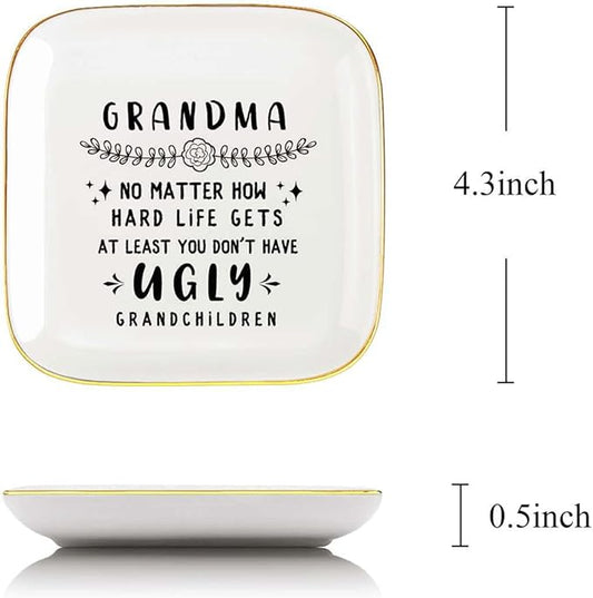 Littlefa To My Grandma saying Ceramic Ring Dish Decorative Jewelry Tray for Grandma, Unique Grandma Birthday Christmas Meaningful Gifts for Grandma from Grandchild - UGLY