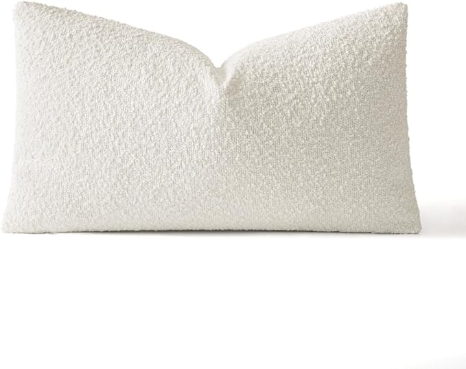 MIULEE Textured Boucle Throw Pillow Cover White Accent Solid Lumbar Christmas Pillow Case Decorative Soft Pack of 1 Couch Cushion Chair Sofa Bedroom Livingroom Home Decor,12x20 Inch