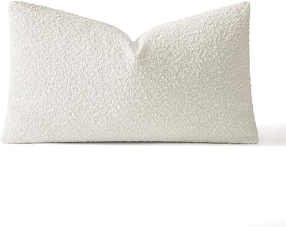 MIULEE Textured Boucle Throw Pillow Cover White Accent Solid Lumbar Christmas Pillow Case Decorative Soft Pack of 1 Couch Cushion Chair Sofa Bedroom Livingroom Home Decor,12x20 Inch