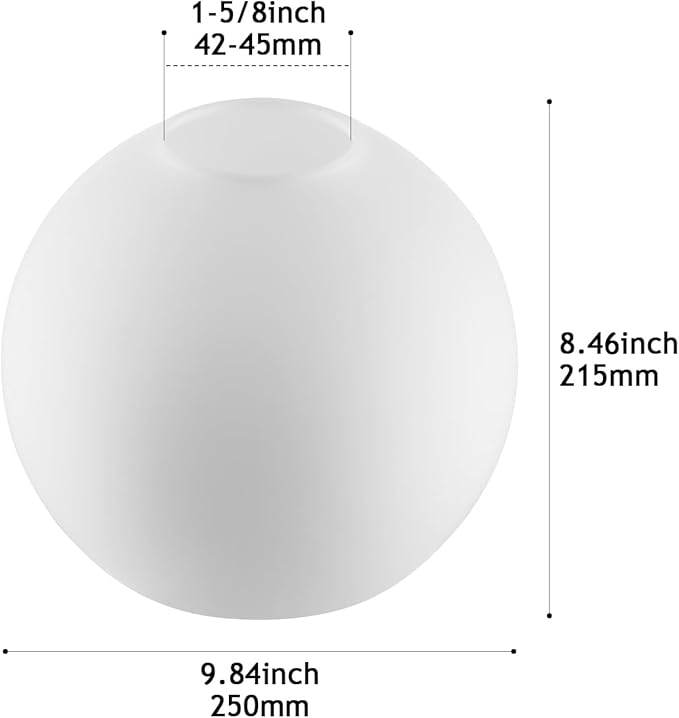 Diameter 9.84 Inch, Height 8.46 Inch,E26 Base 1-5/8 Inch Fitter,Double Hole White Glass Spherical Lampshade For Pendant lLmps And Floor Lamps