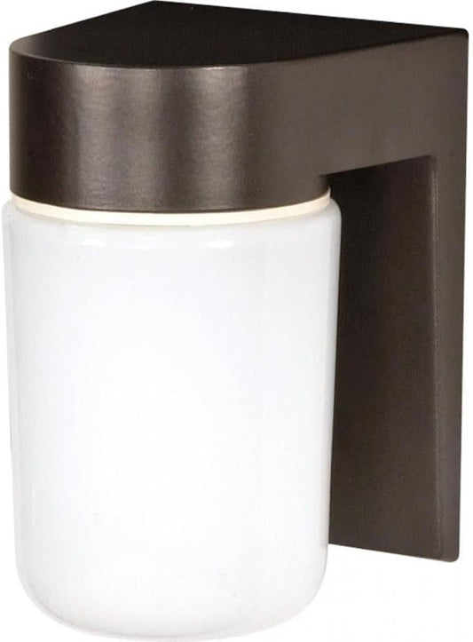 Nuvo Lighting SF77/138 Utility Fixture Die Cast Aluminum Durable Outdoor Wall Mount Porch and Patio Light with White Glass Cylinder, Bronzotic