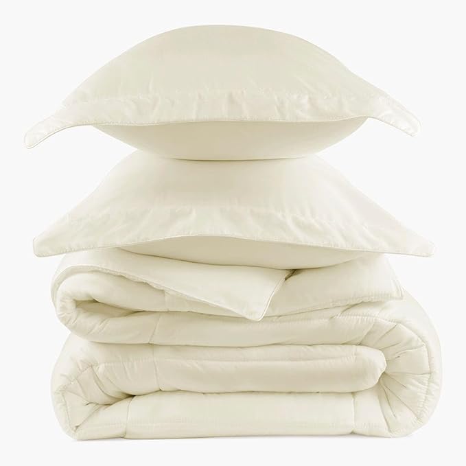 PeachSkinSheets Night Sweats: The Original 1500TC Soft Super Full/XL Full Oversized Comforter Set Vanilla Bean
