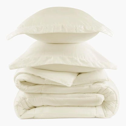 PeachSkinSheets Night Sweats: The Original 1500TC Soft Super Full/XL Full Oversized Comforter Set Vanilla Bean